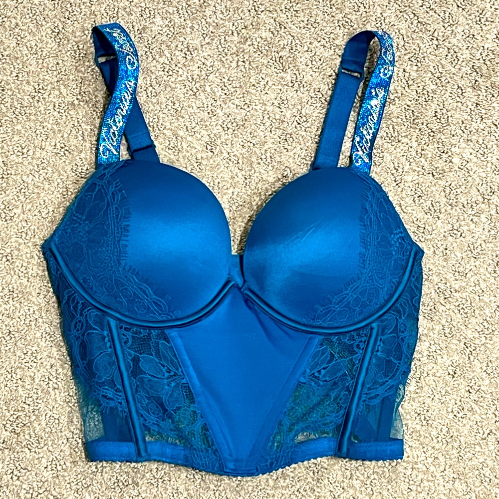 Victoria's Secret Bra Womens 34C Corset Shirt Very Sexy Push-Up Lace Rhinestone